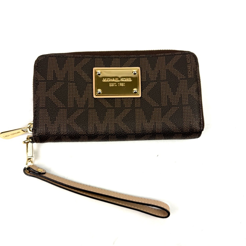 Michael Kors Jet Set Wristlet Walletโ Brown Signature Monogram Clutch Organizer